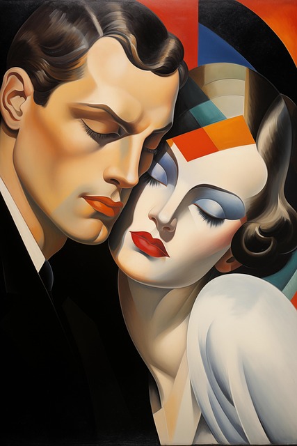 Free art deco romantic couple illustration