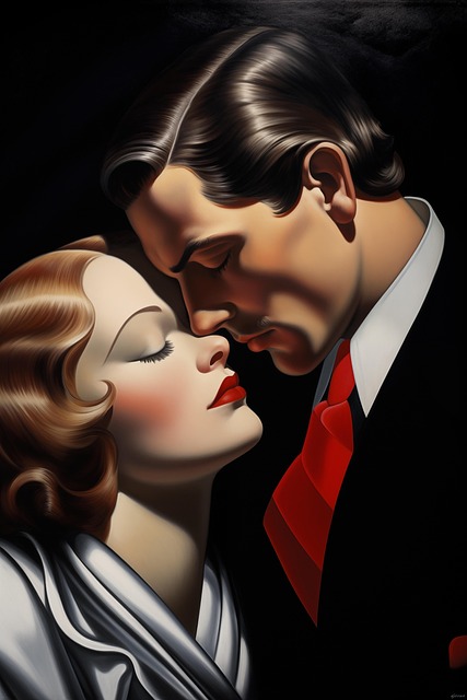 Free art deco romantic couple illustration