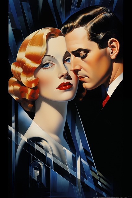 Free art deco romantic couple illustration