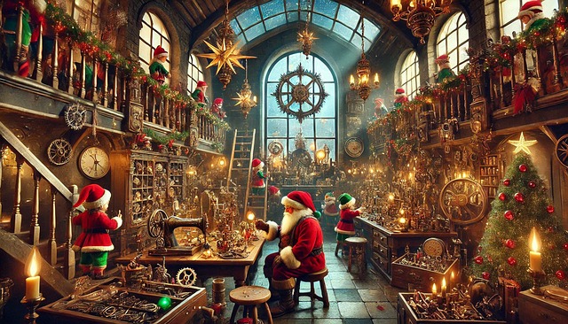 Steampunk, Papa Noel, Elfos, Ai Generado