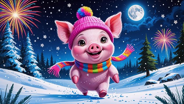 Free Piggy Fireworks illustration and picture