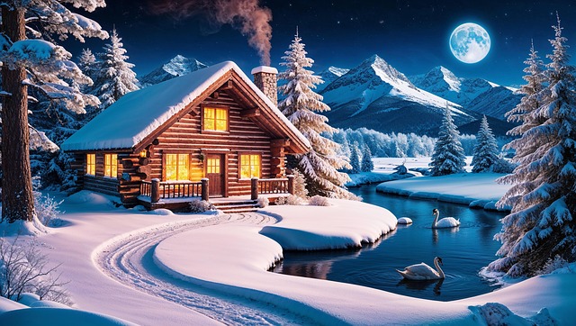 Free house wooden hut moon illustration