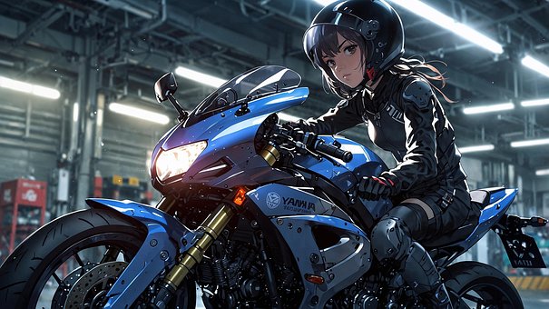 Bicicleta, Niña, Montando, Yamaha