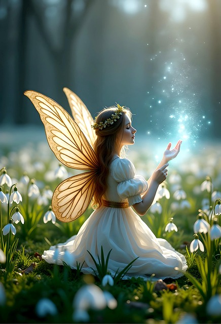 Free snowdrop fairy spring illustration