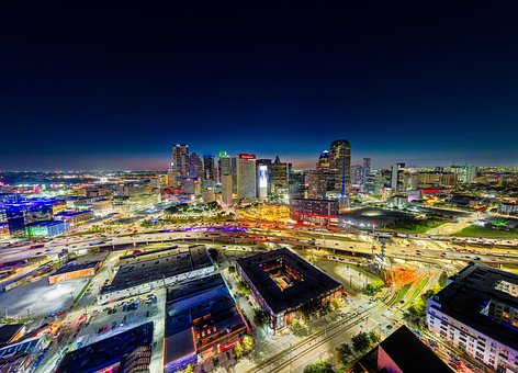 Dallas, Ciudad, Urbano, Noche, Edificios