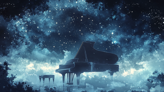 Free piano clouds stars illustration
