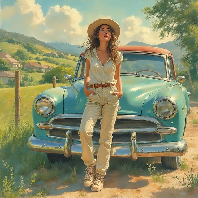 Download free HD stock image of Woman Car Free woman car rural illustration