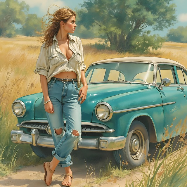 Download free HD stock image of Woman Car Free woman car rural illustration
