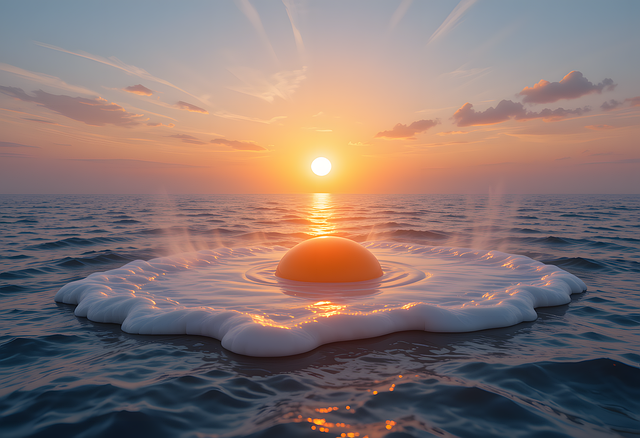 Free fried egg ocean sunset illustration