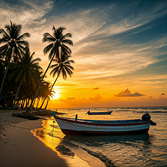 Free Tropical Beach Sunset View illustration and picture