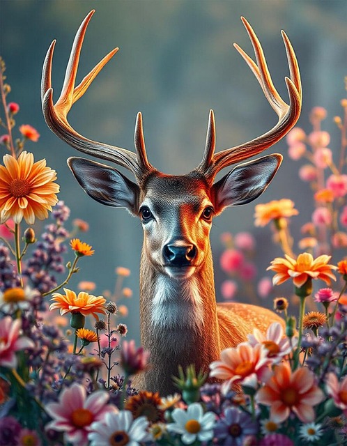 Free deer animal flowers illustration