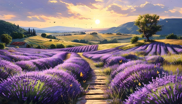 Free lavender field flowers illustration