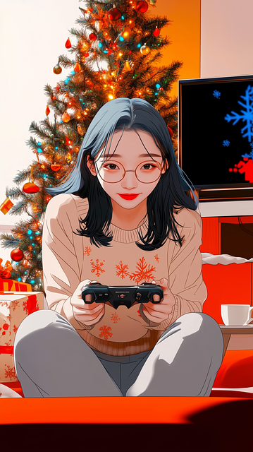 Free christmas gaming cozy holiday vibes girl with glasses illustration