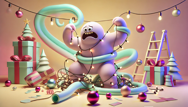 Free christmas mishap holiday humor tangled christmas lights illustration