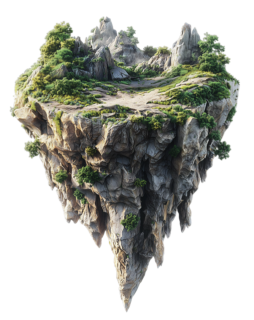 Free floating island 3d terrain mountainous landscape illustration