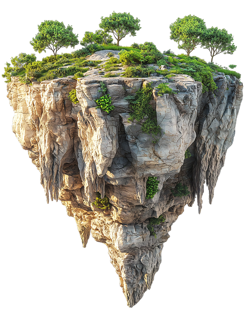 Free floating island 3d cliffs lush vegetation illustration