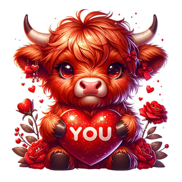 Free Valentine'S Day Highland Cow illustration and picture