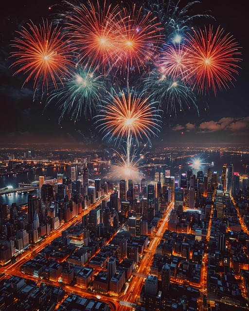 Download Fireworks, 2025, City. Royalty-Free Stock Illustration Image