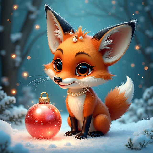 Fuchs, Schnee, Weihnachten, Karikatur