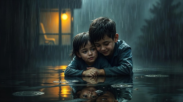 Free children rain nature illustration
