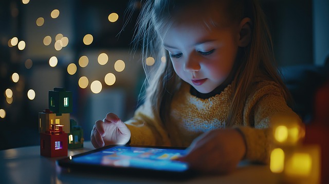 Pige, Tablet, Nat, Bokeh, Teknologi