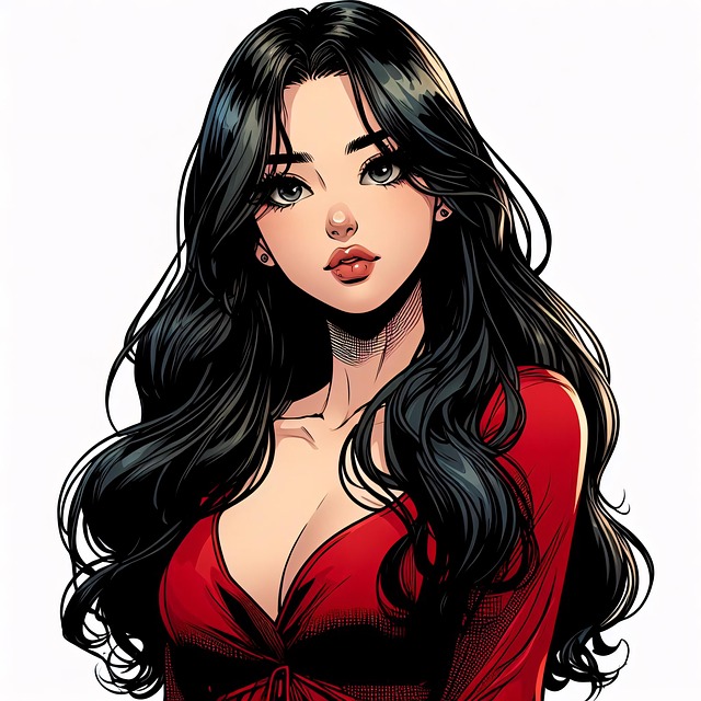 Vrouw, Meisje, Anime, Rood, Zwart