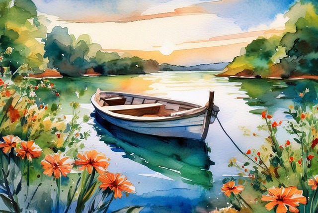 Free ai generated lake boat illustration