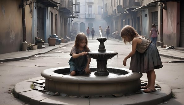 Fantasie, Kinder, Armes Viertel, Brunnen