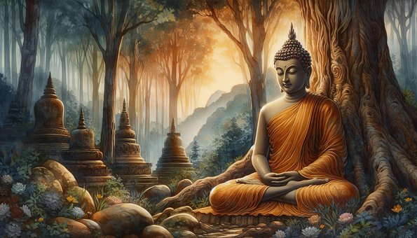 Ai Generiert, Buddha, Meditation, Wald