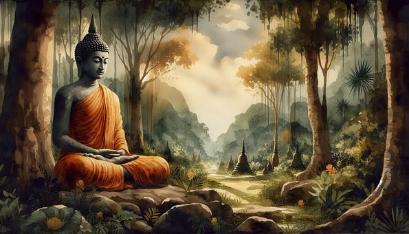 Ai Generiert, Buddha, Meditation, Wald