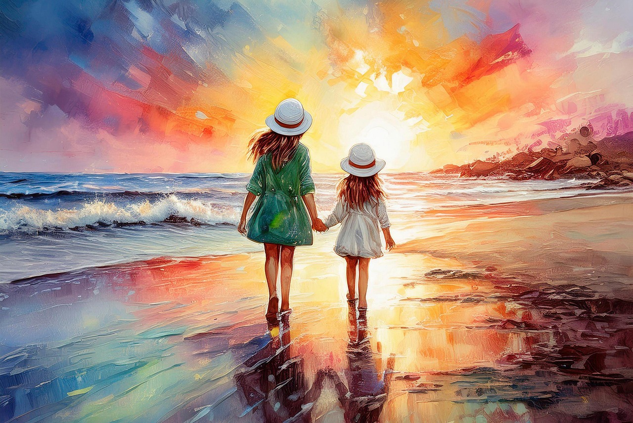 Download Girls, Beach, Generated By Ai. Royalty-Free Stock