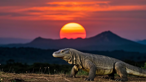 Free Komodo Dragon Sunset illustration and picture