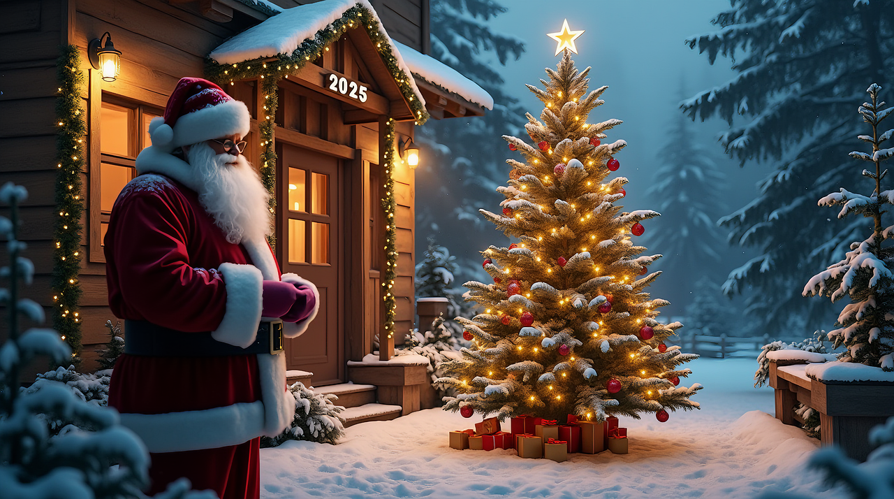Santa Tree House Download Santa Claus, Christmas Tree, Festive House. Royalty-Free Stock ...