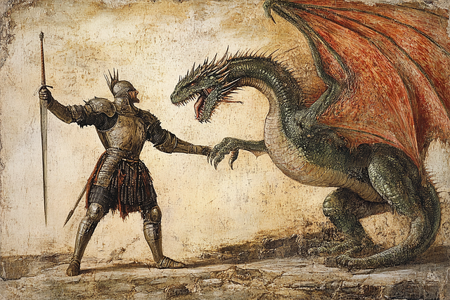 Free ai generated knight dragon illustration
