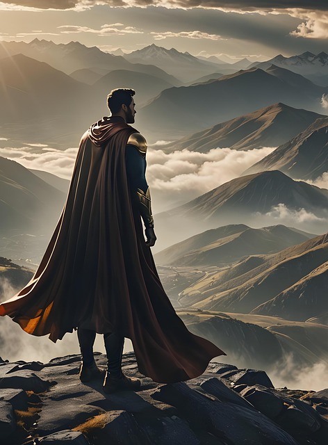 Free superhero man mountains illustration