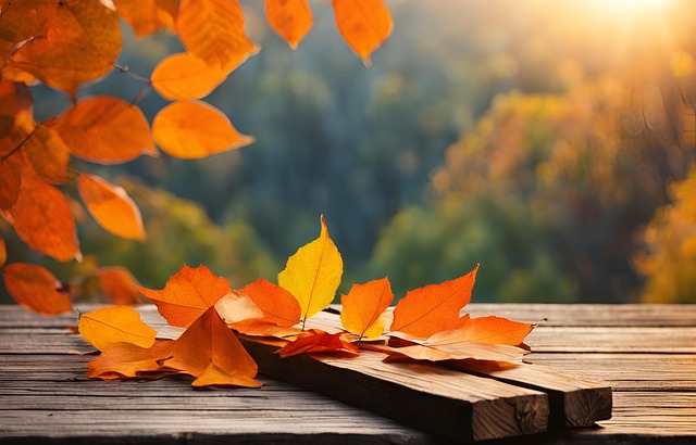 Free ai generated autumn table orange leaves illustration