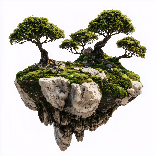 Free ai generated floating island bonsai trees illustration