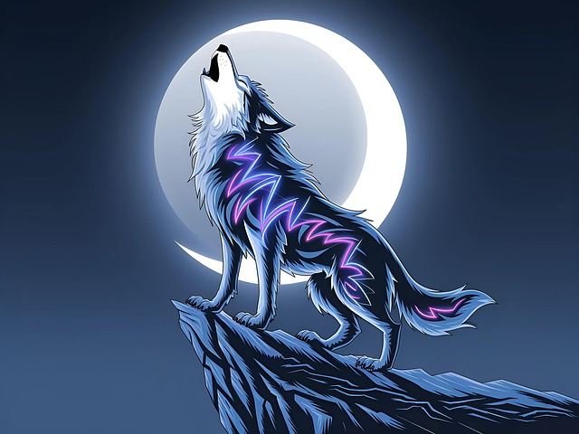 Free ai generated howling wolf full moon illustration