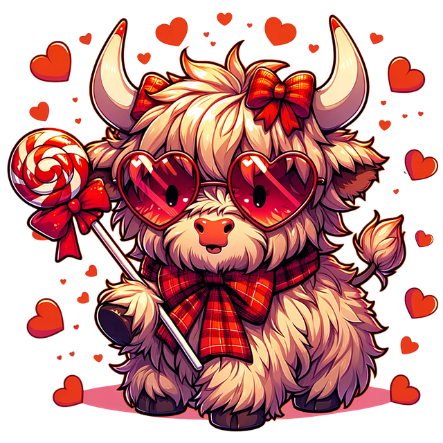 Free ai generated highland cow heart glasses illustration