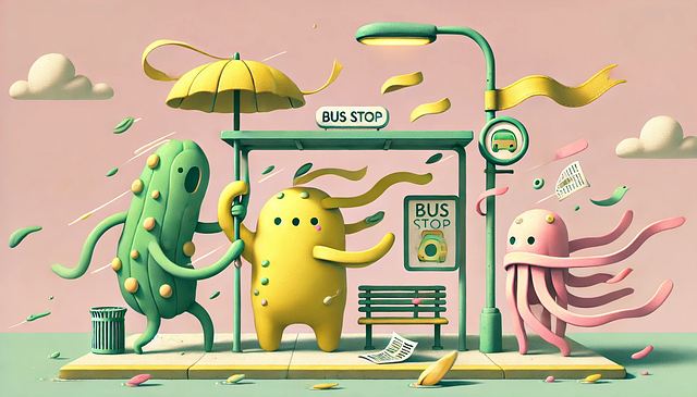 Free Bus Stop Whimsical Scene illustration and picture