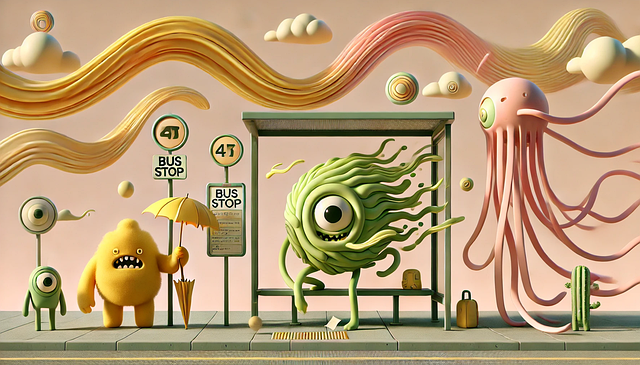 Free Bus Stop Whimsical Illustration illustration and picture