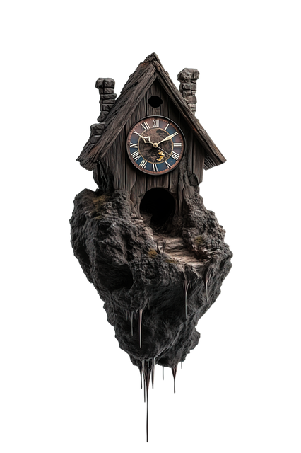 Free cuckoo clock floating rock surreal design illustration
