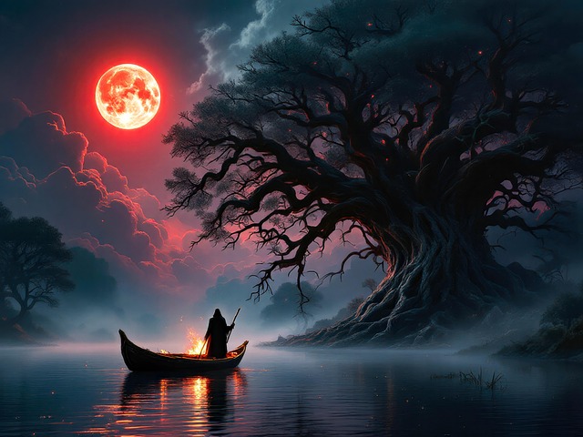 Free ai generated boat lake illustration