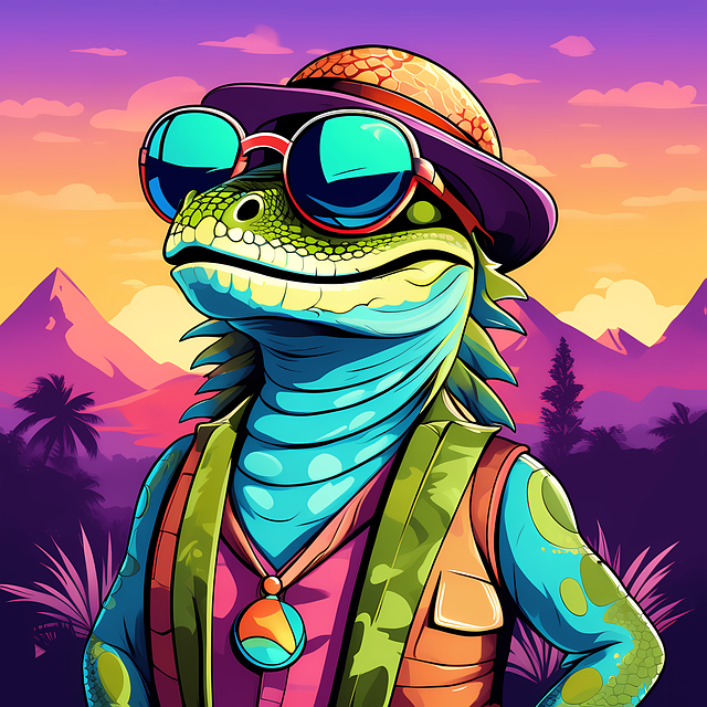 Free lizard flower power hippie movement illustration