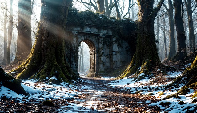 Free ai generated forest ruins illustration