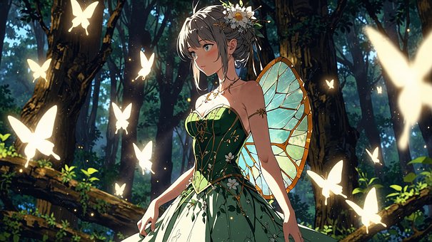 Ai Generado, Mujer, Mariposa, Volar