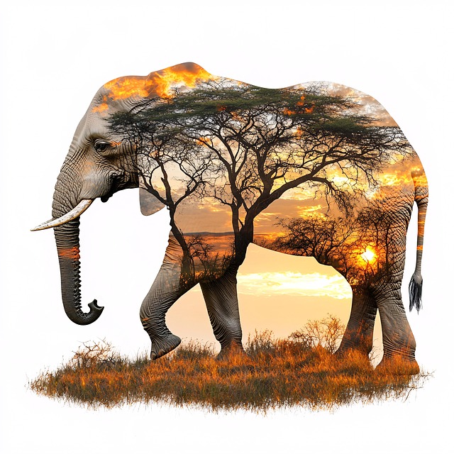Free elephant savanna sunset illustration