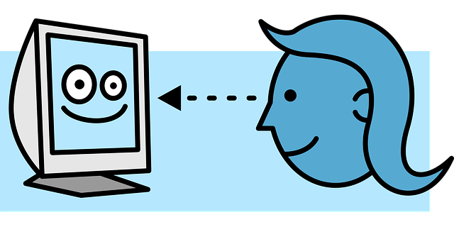 Free woman looking computer vector
