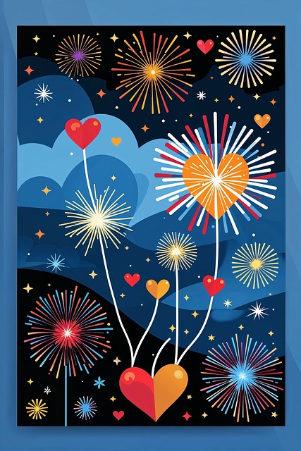 Free ai generated heart fireworks illustration