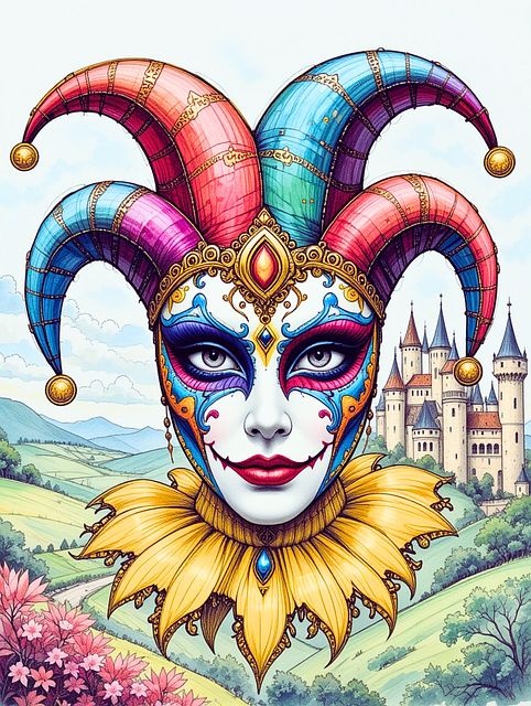 Free jester mask medieval fantasy illustration